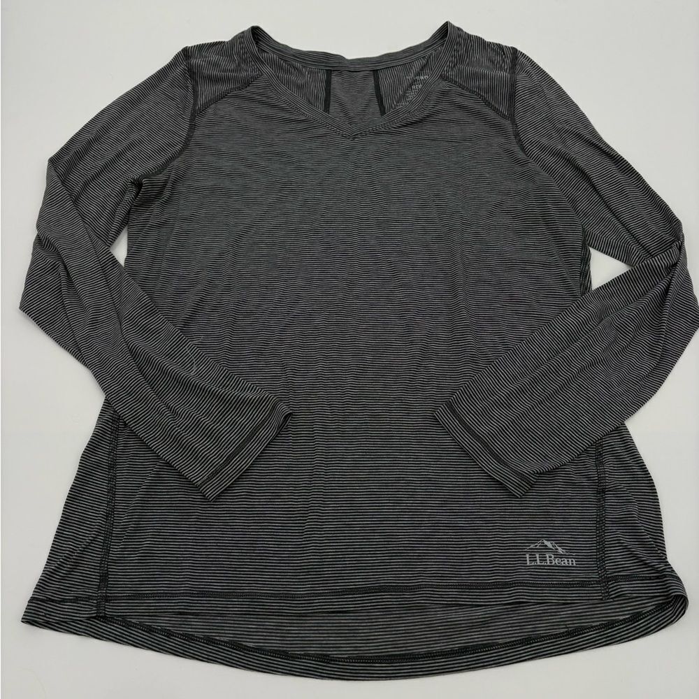 L.L. Bean Women's Black Striped Long Sleeve Tee